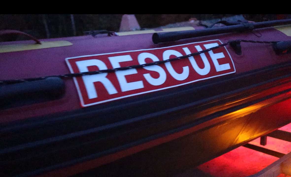 Siren Safety rescue boat at dusk